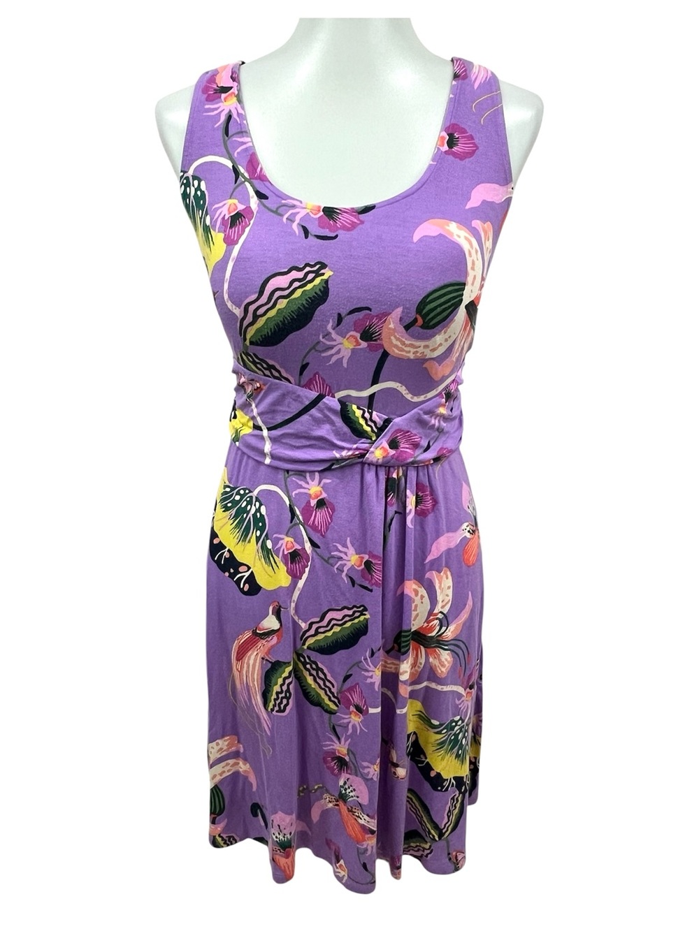 Soma Purple Tropical Floral Bird Iguana Butterfly Jungle Pocket Bra Dress
